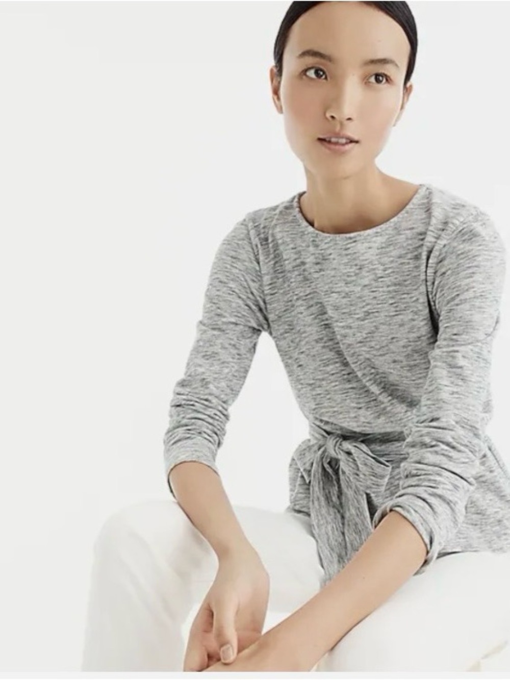 J. Crew Heather Gray Tie-Waist Long-Sleeve Top
